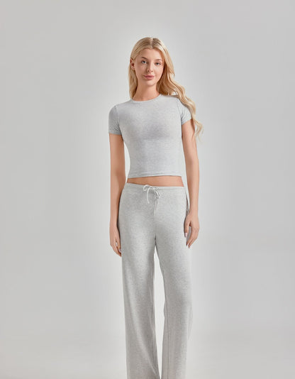 SIGNATURE ESSENCE SHORT SLEEVE TOP - LIGHT HEATHER GREY