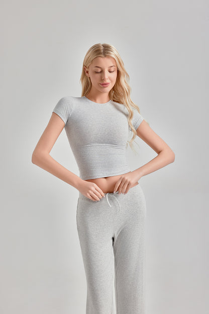 SIGNATURE ESSENCE SHORT SLEEVE TOP - LIGHT HEATHER GREY